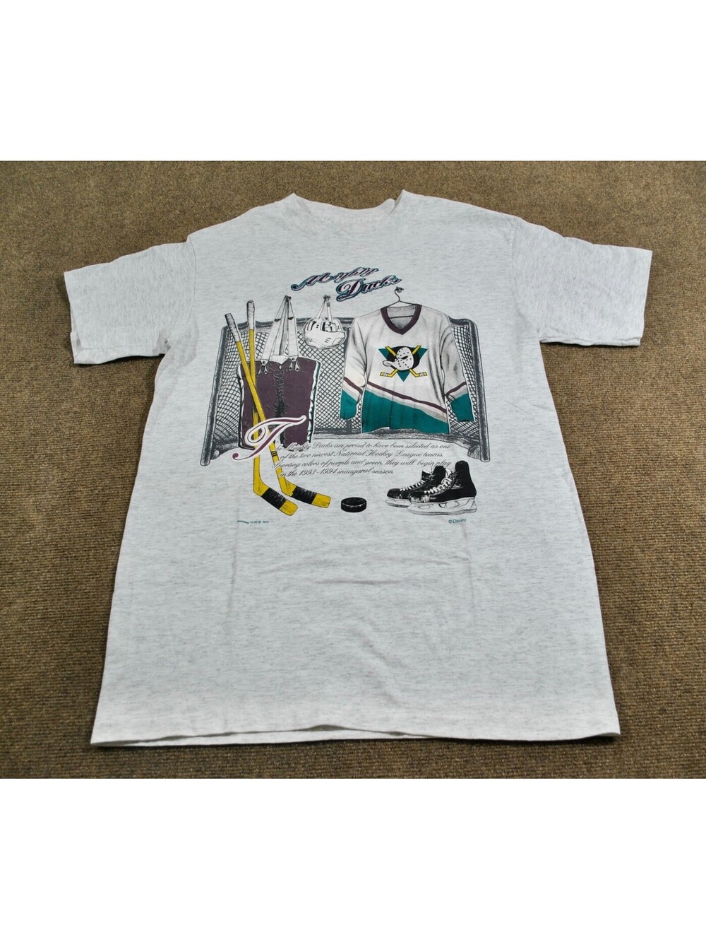 Mighty Ducks 90s NHL Hockey Movie Gray Nutmeg Shirt Size X-Large Fits Large NWT
